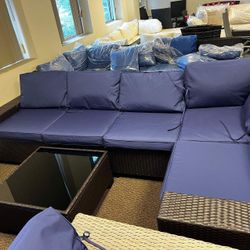 Outdoor Patio Furniture Set 6 Pieces Sectional Conversation Sofa Set Brown Rattan Sofa Set with Coffee Table