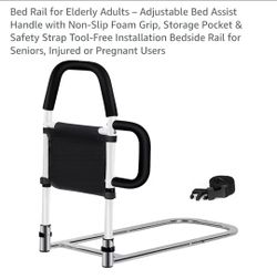 Bed Rail for Elderly Adults – Adjustable Bed Assist Handle with Non-Slip Foam Grip, Storage Pocket & Safety Strap Tool-Free Installation Bedside Rail 