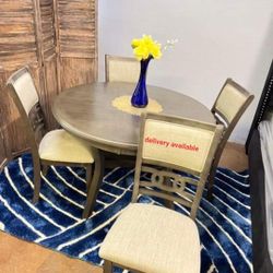 Brand New/ Gray Round Dining Room Set/ Table And Chairs, Comedor