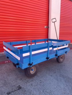 METAL WOOD UTILITY KART. 10” IN WHEELS. L 51” IN x W 25” IN. HANDLE LENTH 37” INCHES