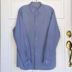Uniqlo men's size L blue gray color 100% cotton long sleeve button up formal collared dress shirt