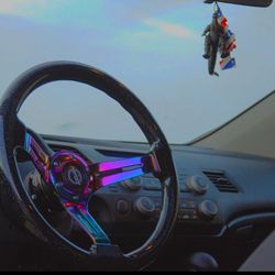 NRG 350mm 3" Deep Dish Galaxy Sparkle Wood Grip Steering Wheel Neochrome Spoke Finish