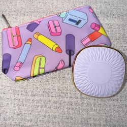 Clinique Makeup Cosmetic Bag & Lavender Compact Mirror 2 Piece Set