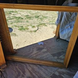 Vintage Wood Heavy Over The Dresser Mirror 