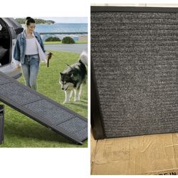 Open Pox Dog Ramp for Car, 63" Long & 17" Wide Folding Portable Pet Stair Ramp with Non-Slip Rug Surface, Extra Wide Dog Steps for Medium & Large Dogs