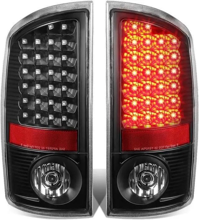 For 2007 to 2009 Dodge Ram Pickup 3rd Gen Pair of Black Housing Clear Lens LED Brake Tail Lights 08