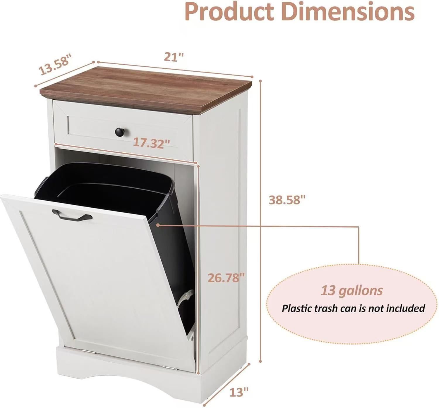 🥨13 Gallons Tilt Out Trash Cabinet Freestanding Kitchen Trash Bin Cabinet Wood Garbage Recycling Cabinet with Hideaway Drawer Pet Proof Trash Can