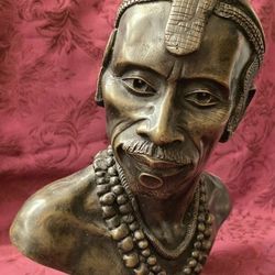 African Man Bust Statue "Heavy" Felted Bottom 12" Tall
