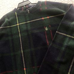 Vintage Nautica Plaid Fleece Pullover Sweatshirt 