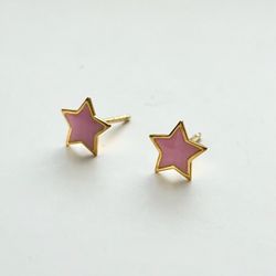 14K Gold Filled Stamped Pink Star Stub Earrings