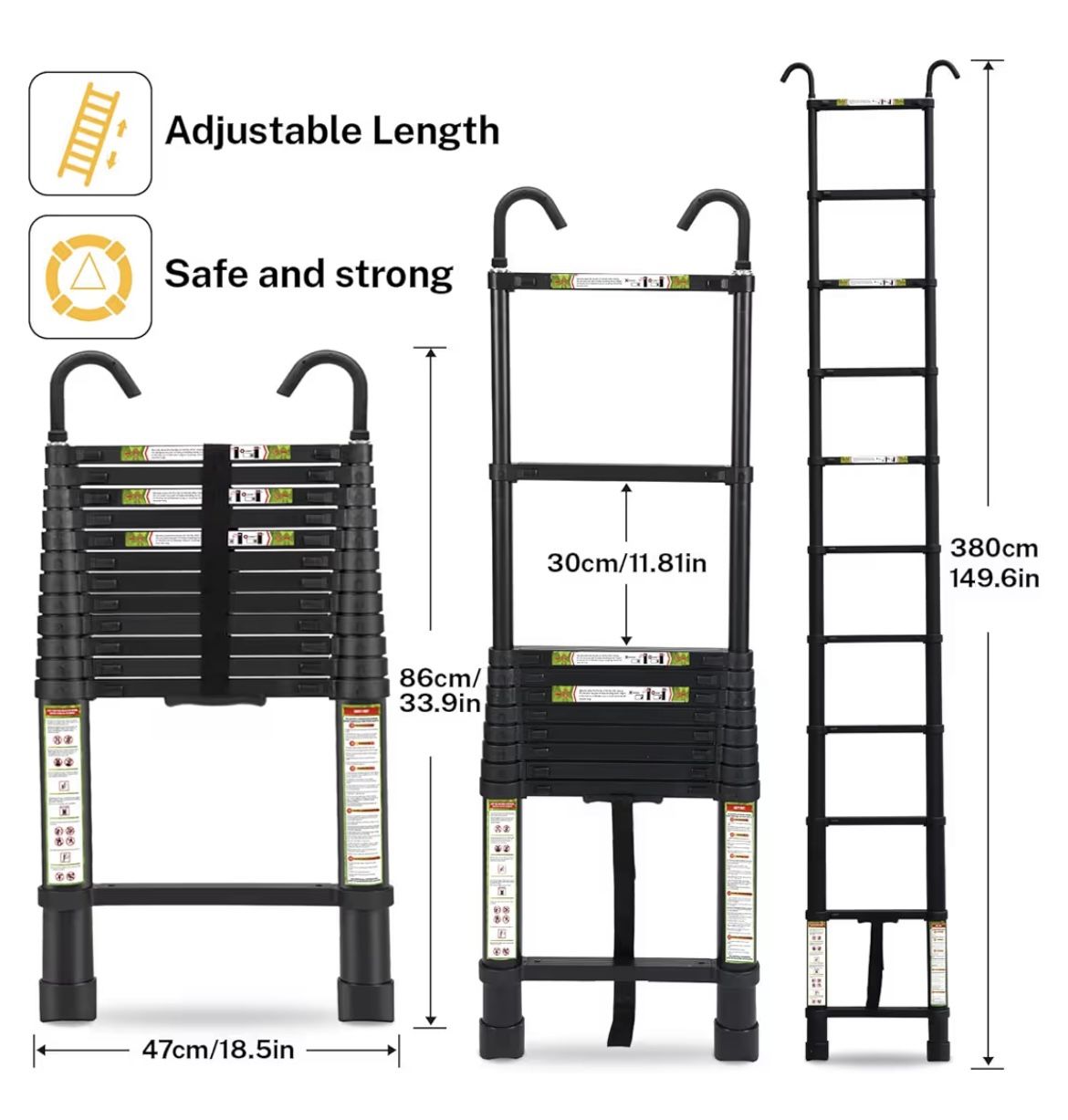 Telescoping Extendable Ladder - 330lb Capacity - Up to 12.5 feet! - MOVING SALE