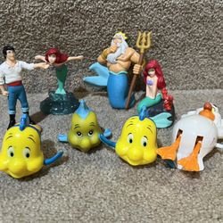 Disney Little Mermaid Ariel Lot of 8 Flounder Eric King Triton pvc Meal toys