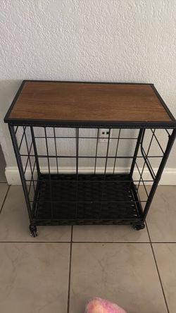 Industrial Wire Rolling Cart with Wood Top