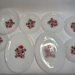 Vtg Fire king Ware Milk Glass Primrose Pattern-pink&red Flowers
