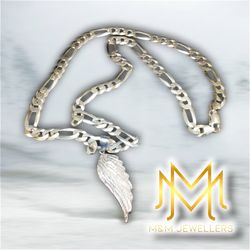 .925 sterling silver 24” necklace & angel wing pendant