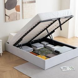 Super Nice Brand New Off White Full Hydraulic Lift Storage Platform Bed Frame (no mattress)