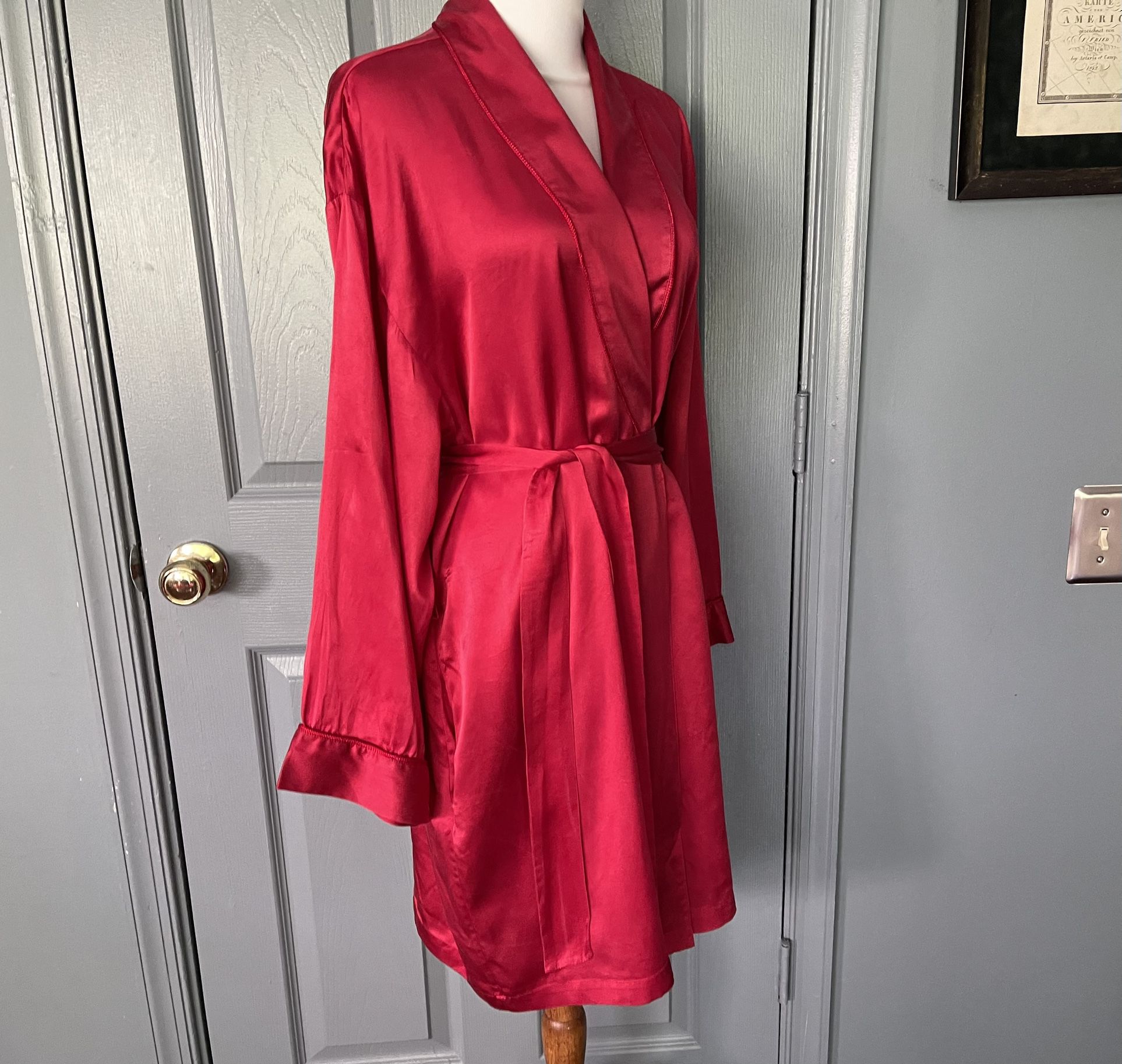 Venchelle 100% Silk Vintage Red Lingerie Kimono Robe. Size Large. 