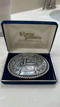 Vintage Justin Brand Trophy Floral Western Belt Buckle
