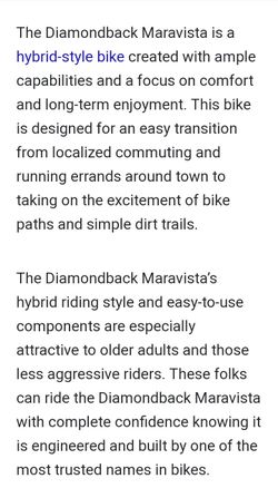 Diamondback maravista hybrid online bike