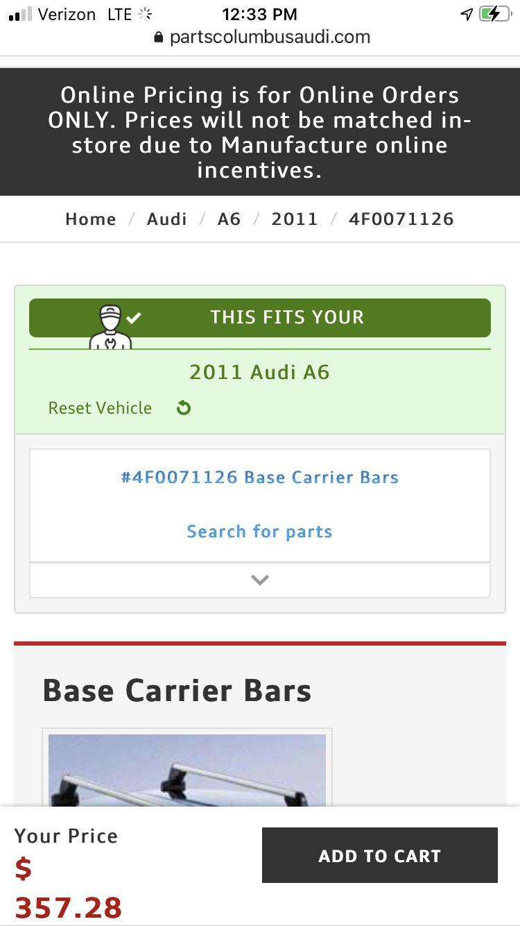 Audi Bracket Bars Fits 2005 To 2011