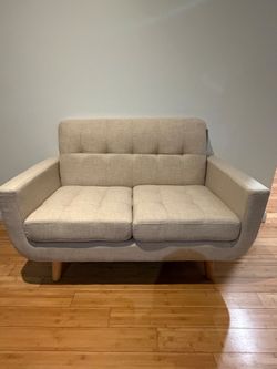 Mid Century Modern Love Seat Sofa Chair Beige BRAND NEW