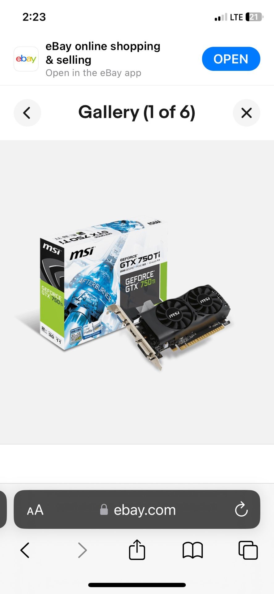 MSI 750 TI Low Profile 2GB Graphics Card