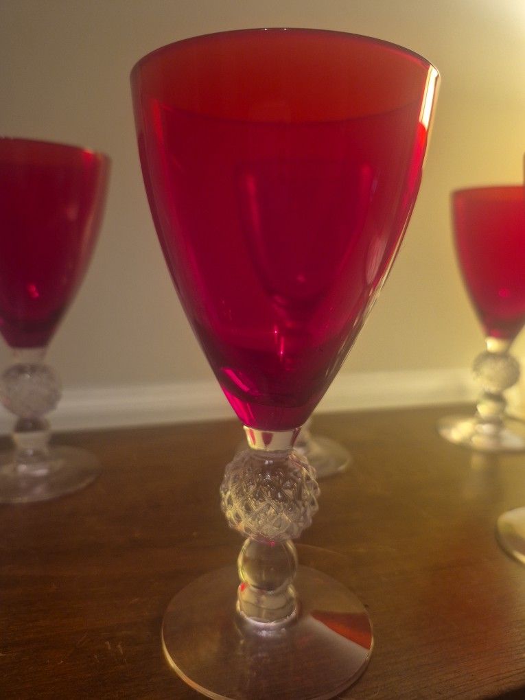 (5)Morgantown Glass Golf Ball Stem goblet