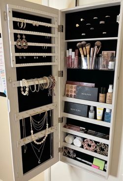 Over-the-Door Jewelry Make-up Organizer Cabinet with Mirror and Lock