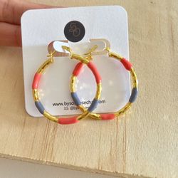 18K Earrings gold Filled With Pink And Blue 