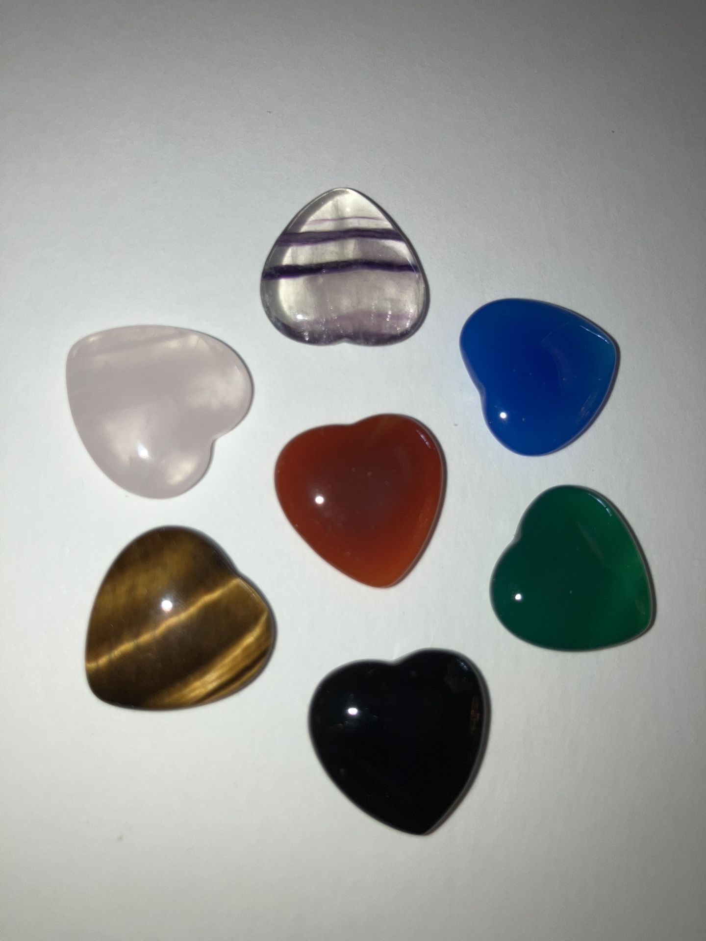 7 x Small Crystal Heart Bundle - Jewelry Crafting Healing - Tiger's Eye Fluorite Rose Quartz