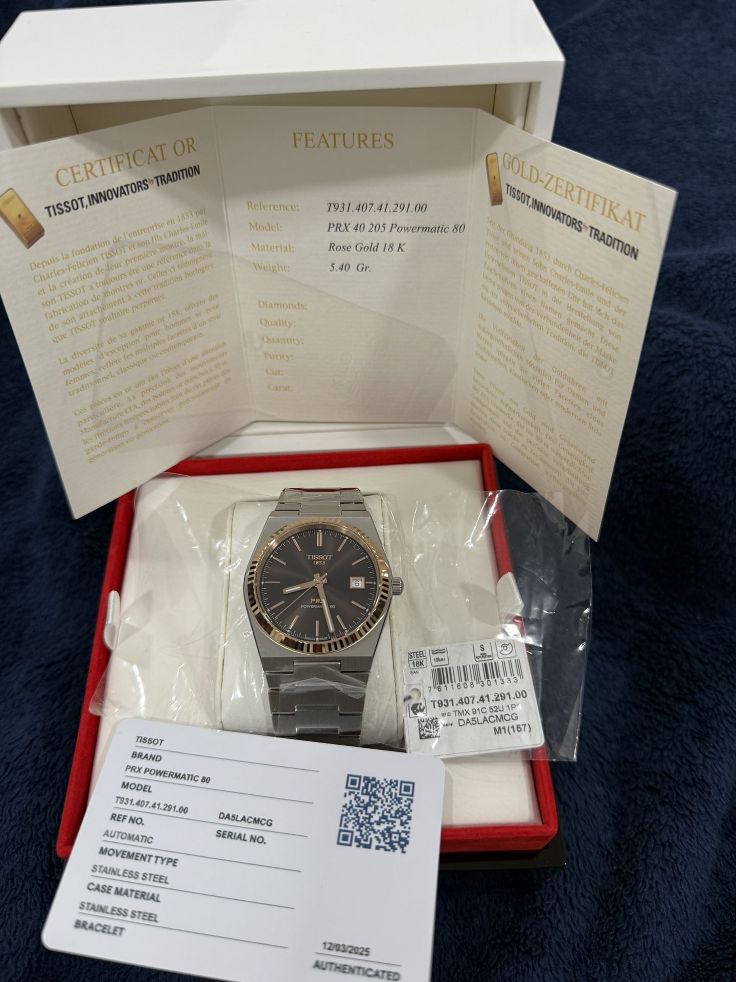 Tissot PRX POWERMATIC 80 18k rose gold