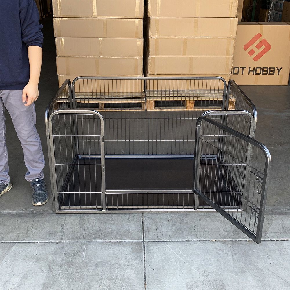 New $80 Heavy-Duty Dog Pet Playpen with Plastic Tray Indoor Outdoor Cage Kennel 4-Panel, 49x32x28” 