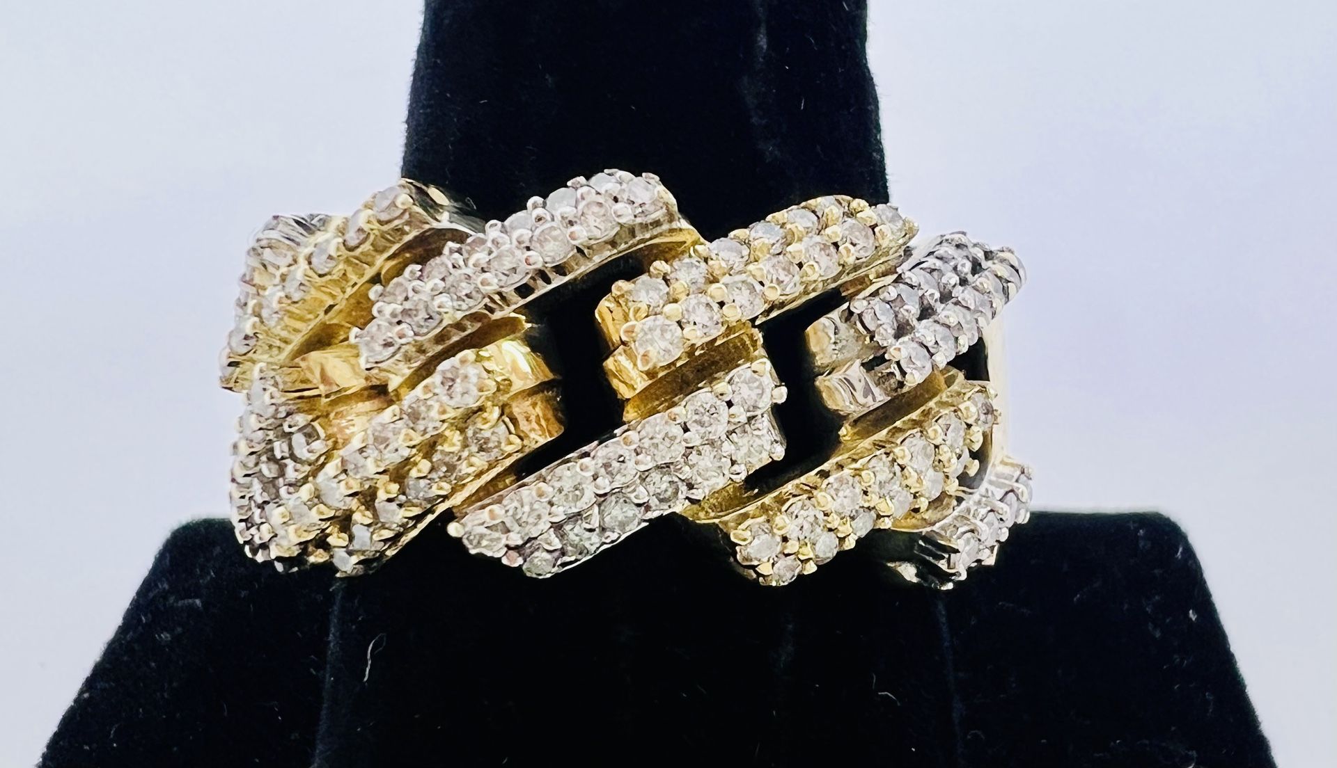 Natural Diamonds 14k Yellow Gold Cuban Links Men's Ring