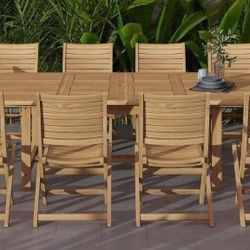 *BRAND NEW* 11 Piece Oval Extending Table 100% FSC Certified Teak Wood For Outdoor With Teak Chair Dining Set
