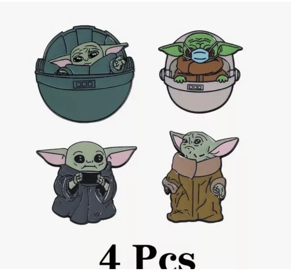 New 4 Pcs Lot Star Wars Baby Yoda Hat Lapel Pin Brooch Disney