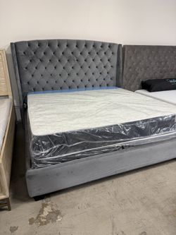 King Size Velvet Bedframe And Mattress Set! $585! 