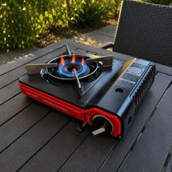 New In Box Outdoor Butane Gas Canister Burning Portable Stove Outdoor Camping Cooking With Carrying Case 