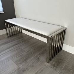 Faux Leather And Chrome Bench 