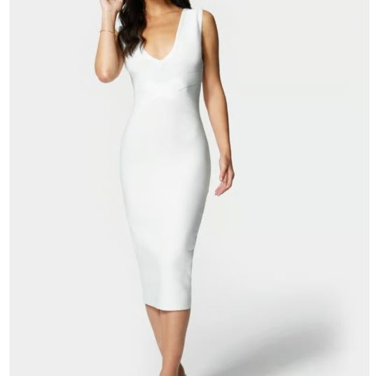 Bebe Bandage Midi Dress - White - L - OBO