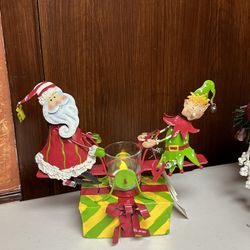 Home Interiors Musical Christmas Seesaw Candle Holder santa and elf figure