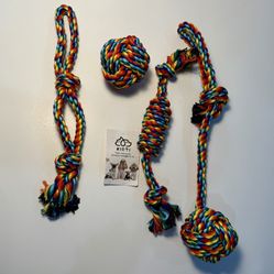New Dog chew toys 4pc twisted multicolor rope Ball Fetch Tug
