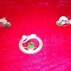 Sterling Silver Vintage Ladies Pin And Earrings... Might Be Emerald S