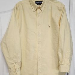 Ralph Lauren Classic Fit Mens 17 1/2 34/35  Shirt Large Yellow Pony Long Sleeve