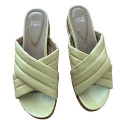 Eileen Fisher Women’s Kye Nappa Leather Sandals Puffy Slide Butter Leather, Sz 10