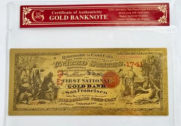 1870 First National Bank of San Francisco 24K Gold-Foil Protective Holder/COA