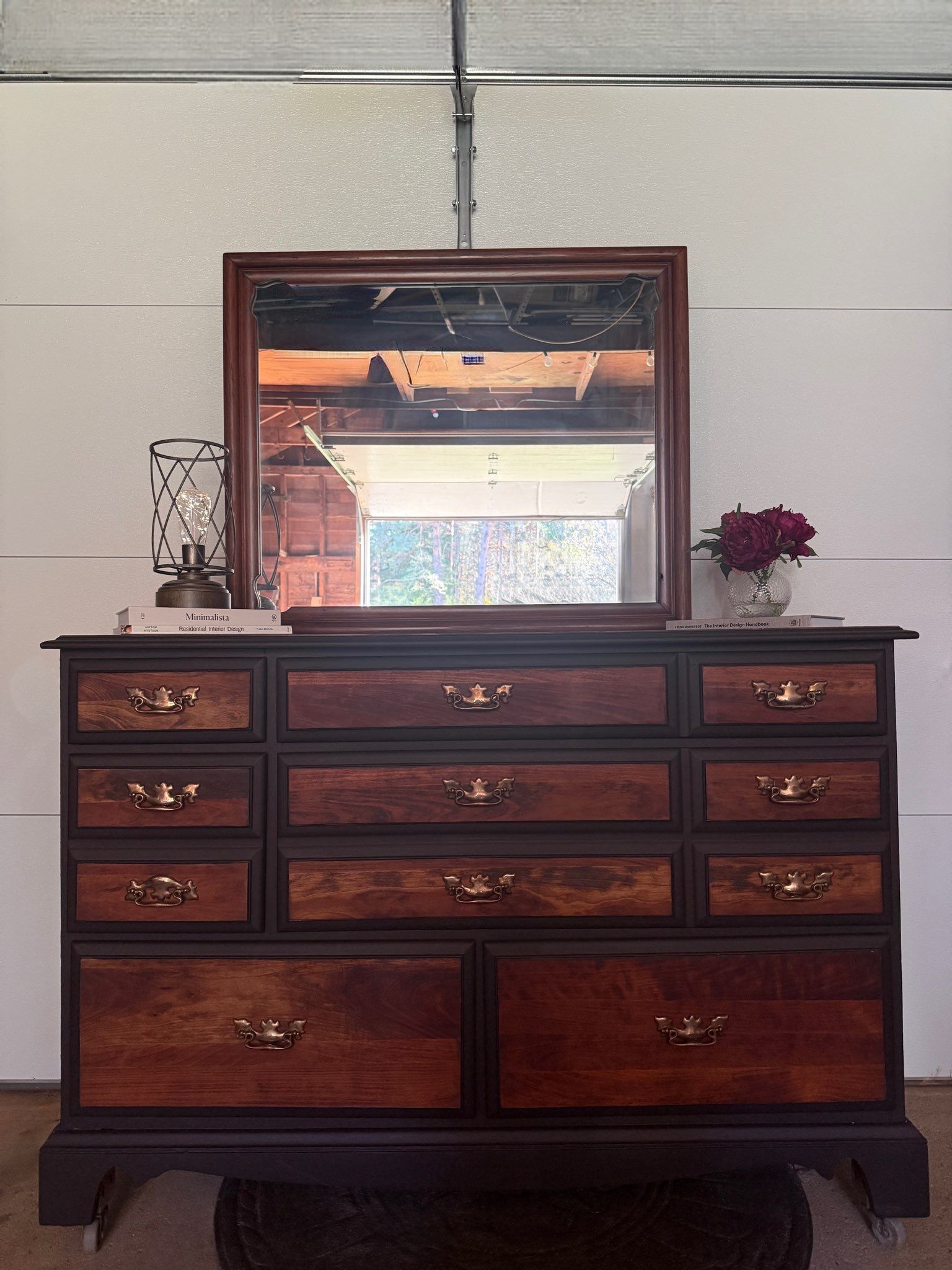 Refinished Solid Wood Dresser with Detachable Mirror