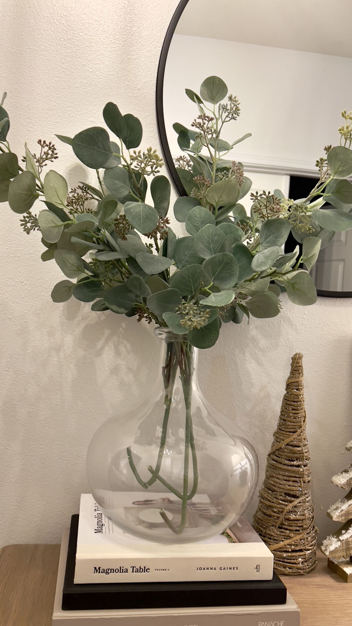 Glass Vase With Faux Eucalyptus 