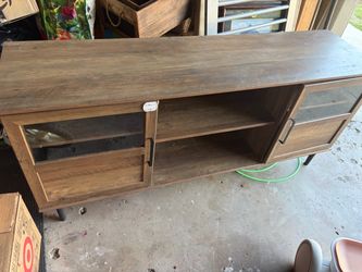 Wood TV Stand with Glass Door Cabinets FREE