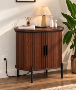 Mid Century Modern Tambour Nightstand / End Table - Walnut