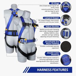 Safety Harness Fall Protection Kit - Full Body Roofing harnesses with Shock Absorbing Lanyard Upgrade Paded